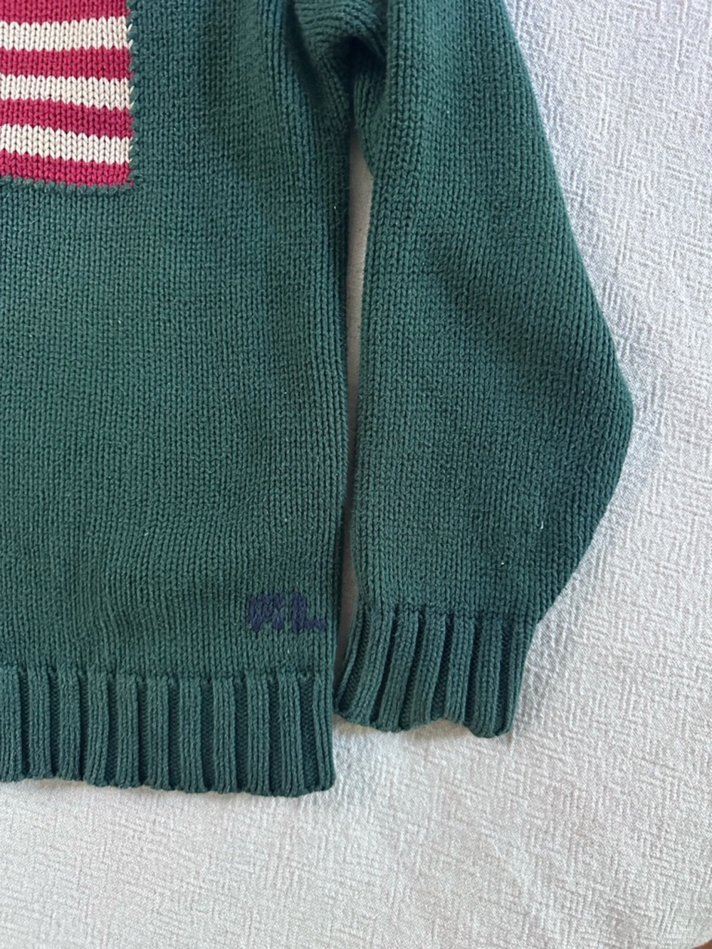Vintage Polo by Ralph Lauren green American flag sweater, size L - Picture 4 of 11